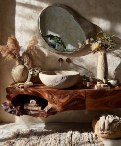 Live Edge Solid Hardwood Floating Bathroom Vanity with Drawer