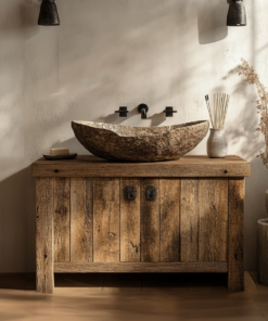 Rustic Live Edge Solid Wood Bathroom Vanity, With or Without Sink