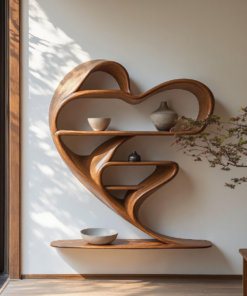 Mid-Century Live Edge Wall Bookshelf in Solid Wood