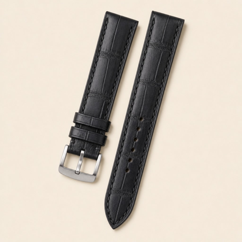 Alligator Leather Watch Strap in Black · Handmade in Saigon