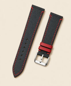 Vachetta Leather Watch Strap in Black & Red · Handmade in Saigon