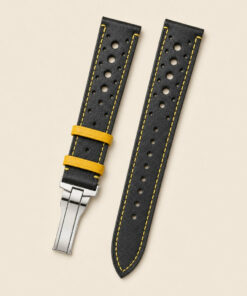 Racing Vachetta Leather Watch Strap in Black & Yellow · Rally · Handmade in Saigon