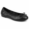 Single women's black vegan leather ballet flat with front bow on a white background