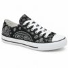 Single women's black paisley low-top canvas sneaker on a white background