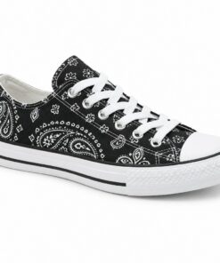 Single women's black paisley low-top canvas sneaker on a white background