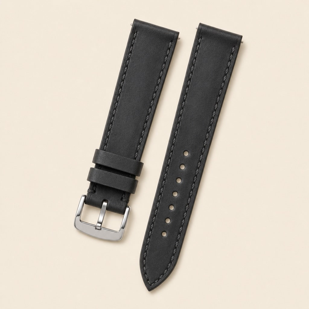 Waxed Leather Watch Strap in Black · Handmade in Saigon