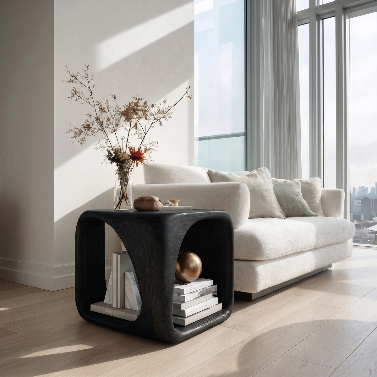 Solid Wood Waterfall Side Table with Open Hollow Center - Image 4
