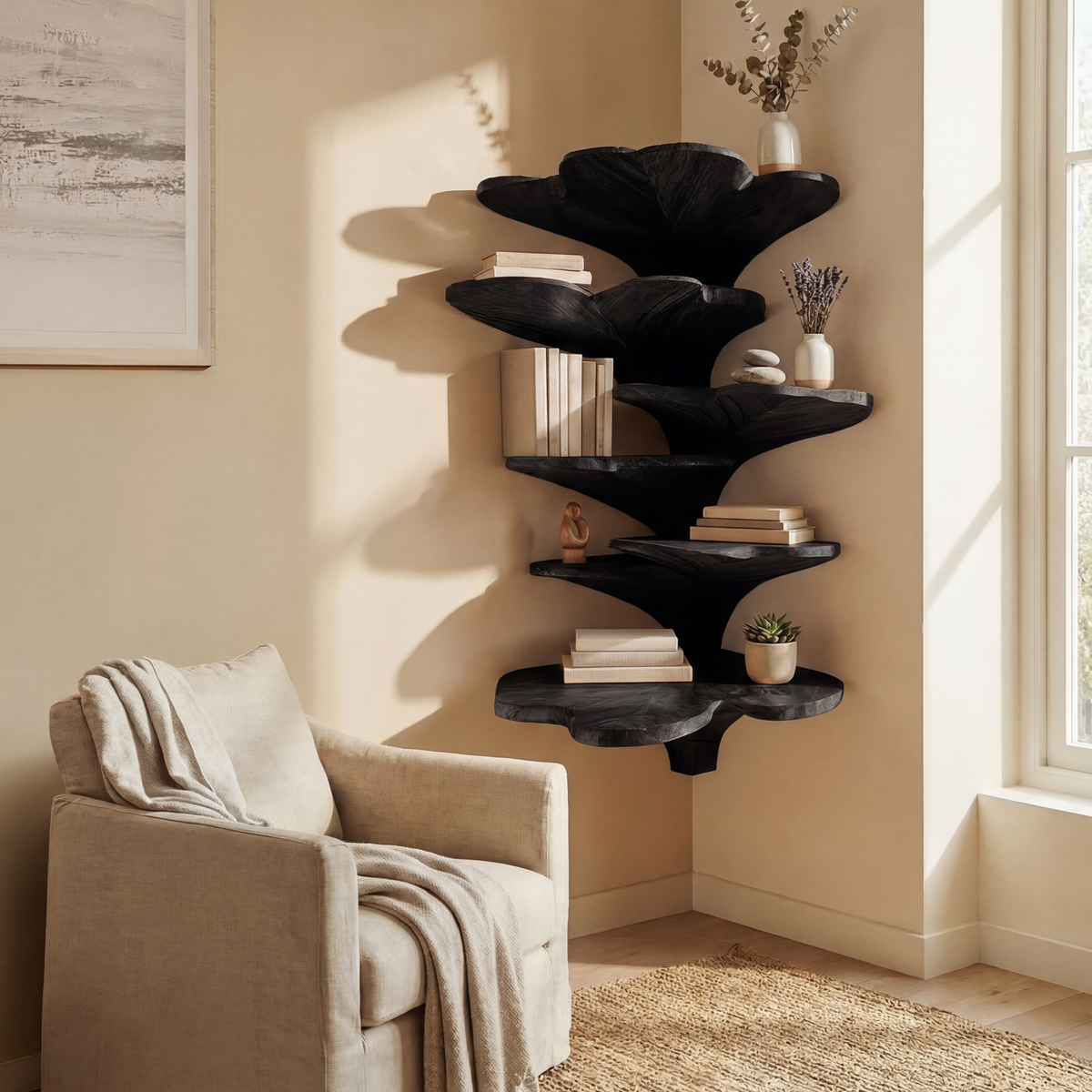 Boho Leaf-Shaped Solid Wood Corner Shelf for Nursery Walls - Image 4