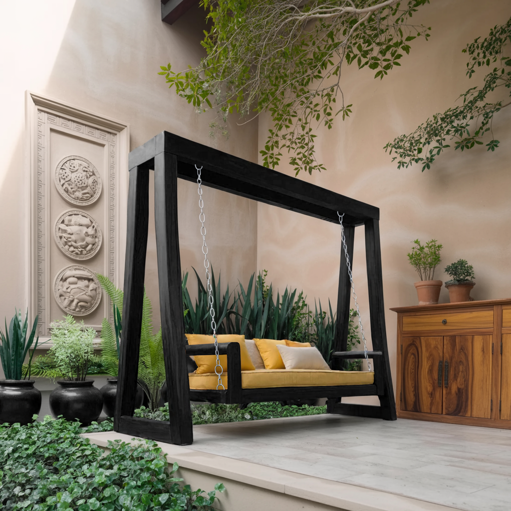 Contemporary Solid Wood A-Frame Outdoor Swing Bench for Patio - Image 4