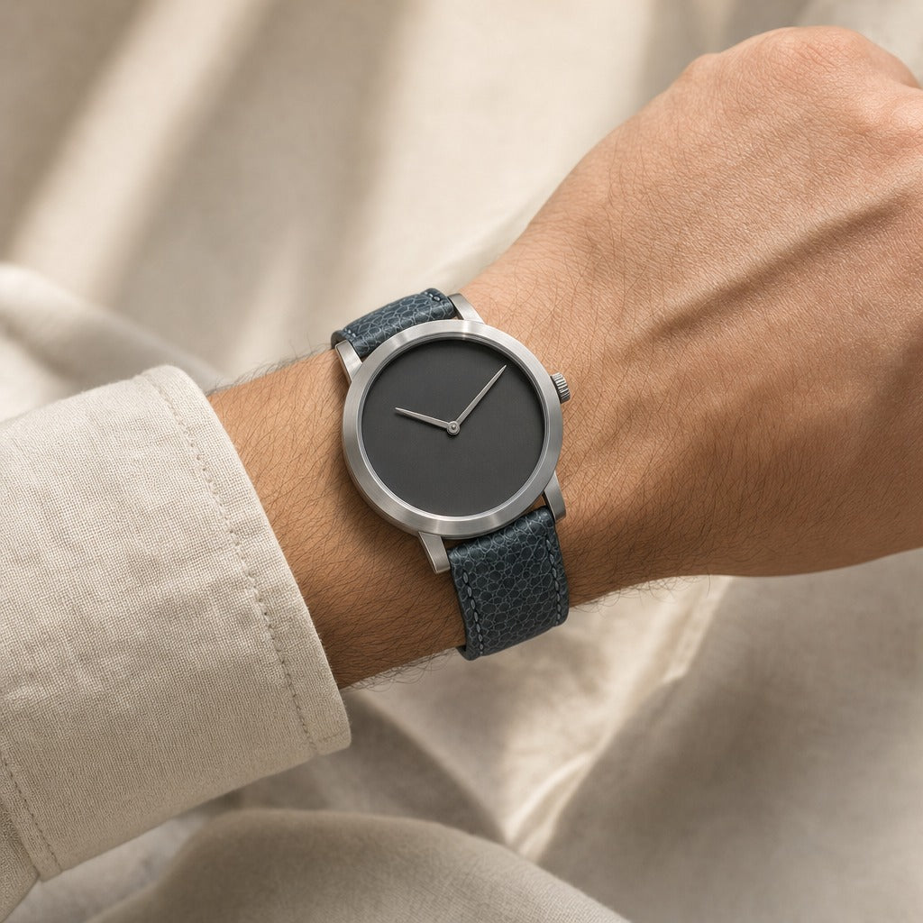 Ostrich Leg Leather Watch Strap in Blue Gray Nubuck · Handmade in Saigon - Image 2