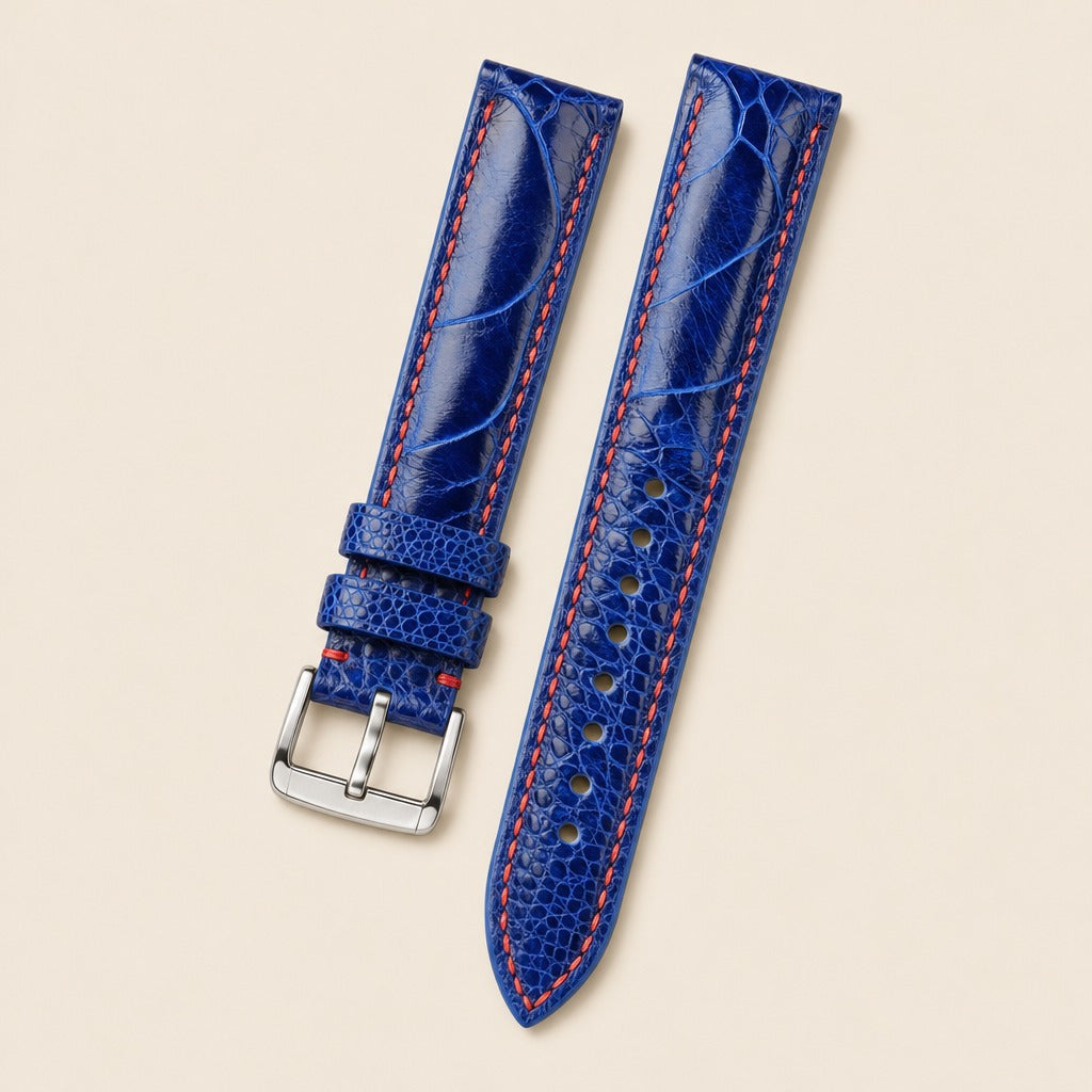 Ostrich Leather Watch Strap in Blue · Handmade in Saigon