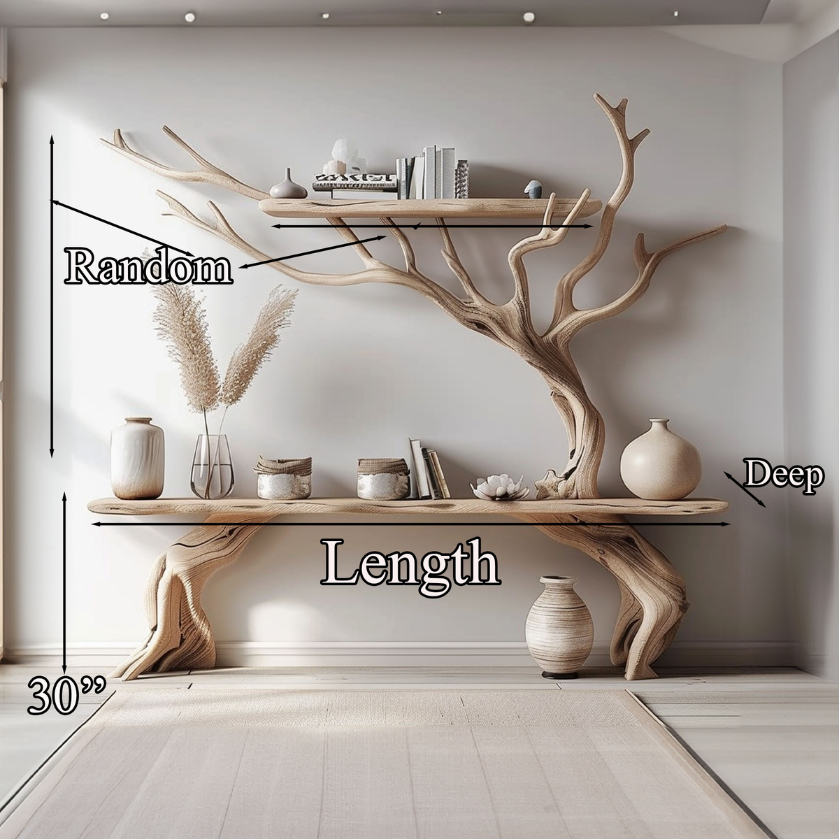 Driftwood Narrow Console Table with Tree Branch Bookshelf Base - Image 5