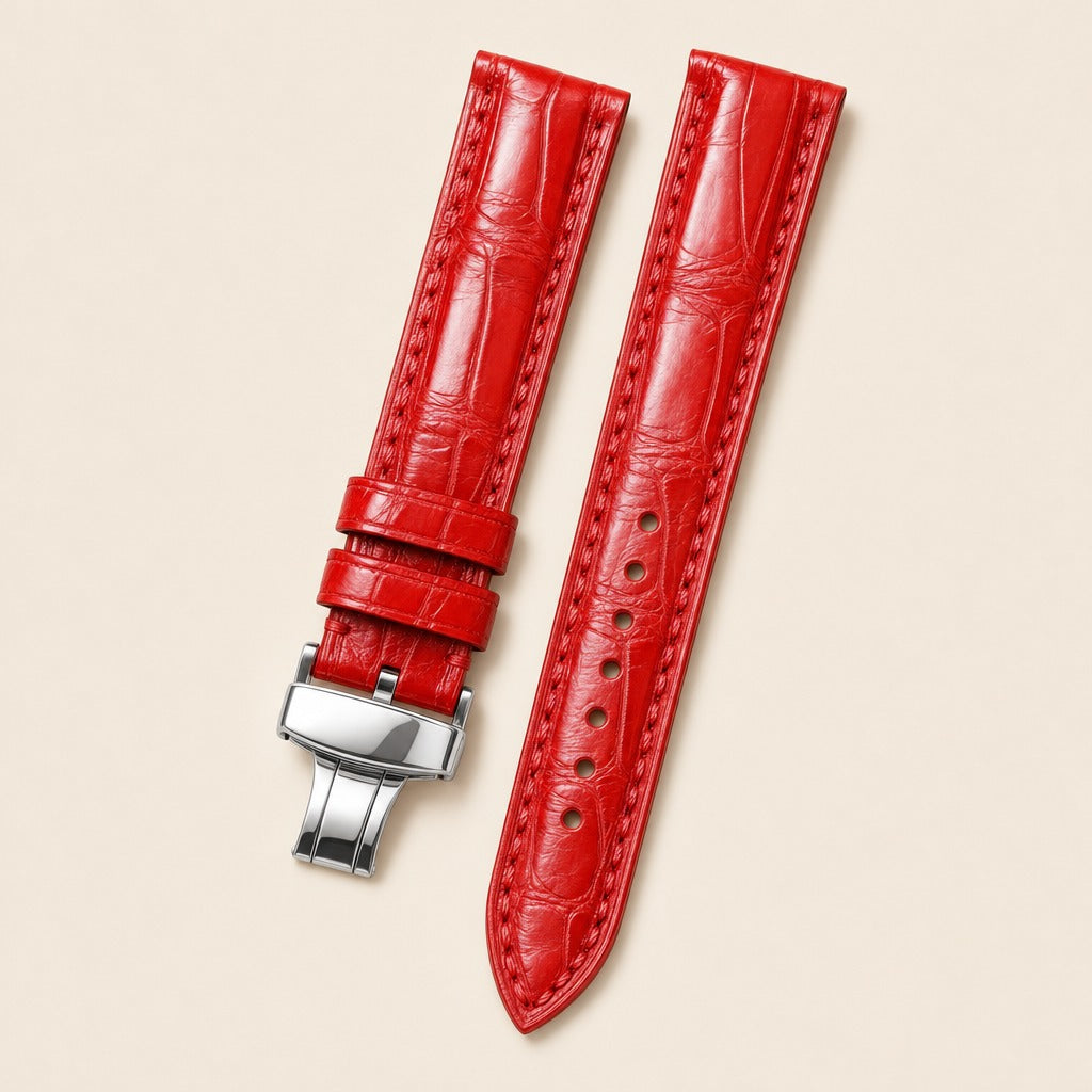 Alligator Leather Watch Strap in Bright Red · Handmade in Saigon