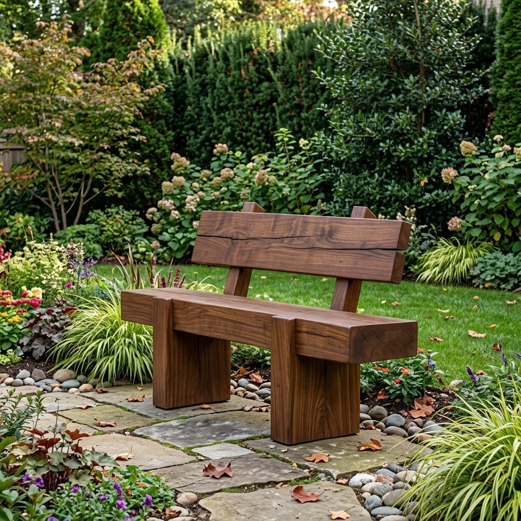 Charred Solid Wood Outdoor Bench with Reclined Backrest - Image 6