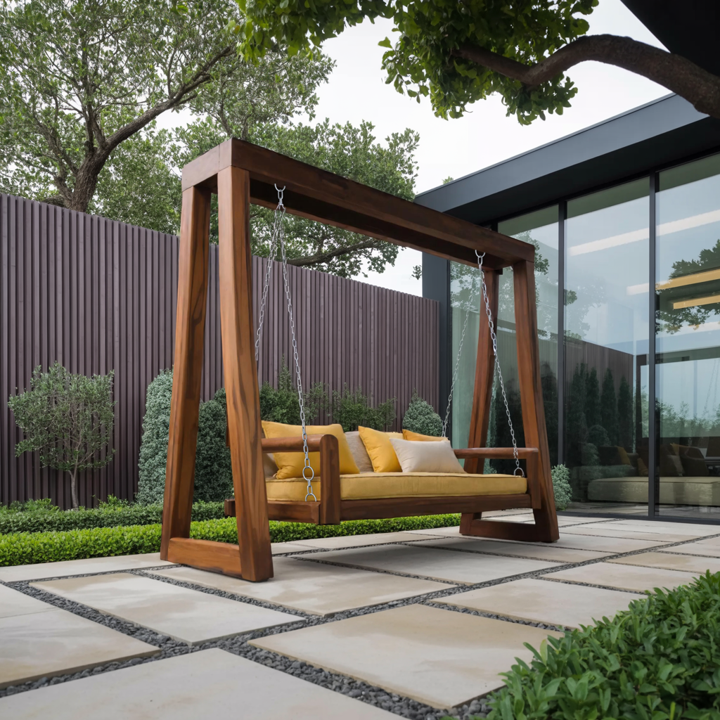 Contemporary Solid Wood A-Frame Outdoor Swing Bench for Patio - Image 6