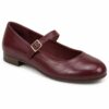 Single women's burgundy vegan leather Mary Jane flat on a white background