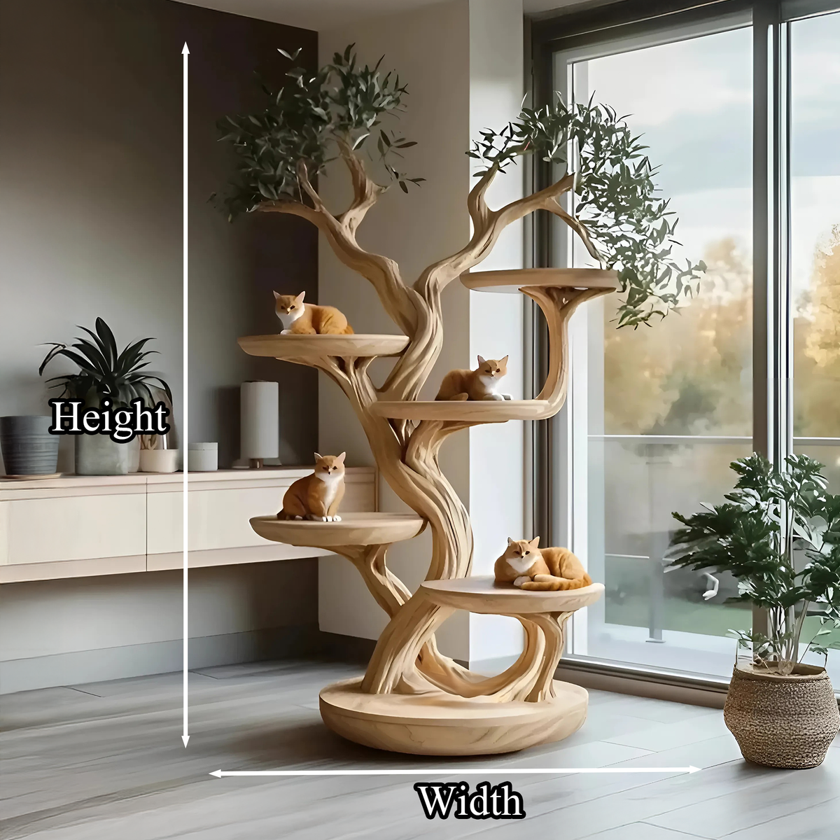 Rustic Solid Wood Cat Tree with Natural Branch Design - Image 5