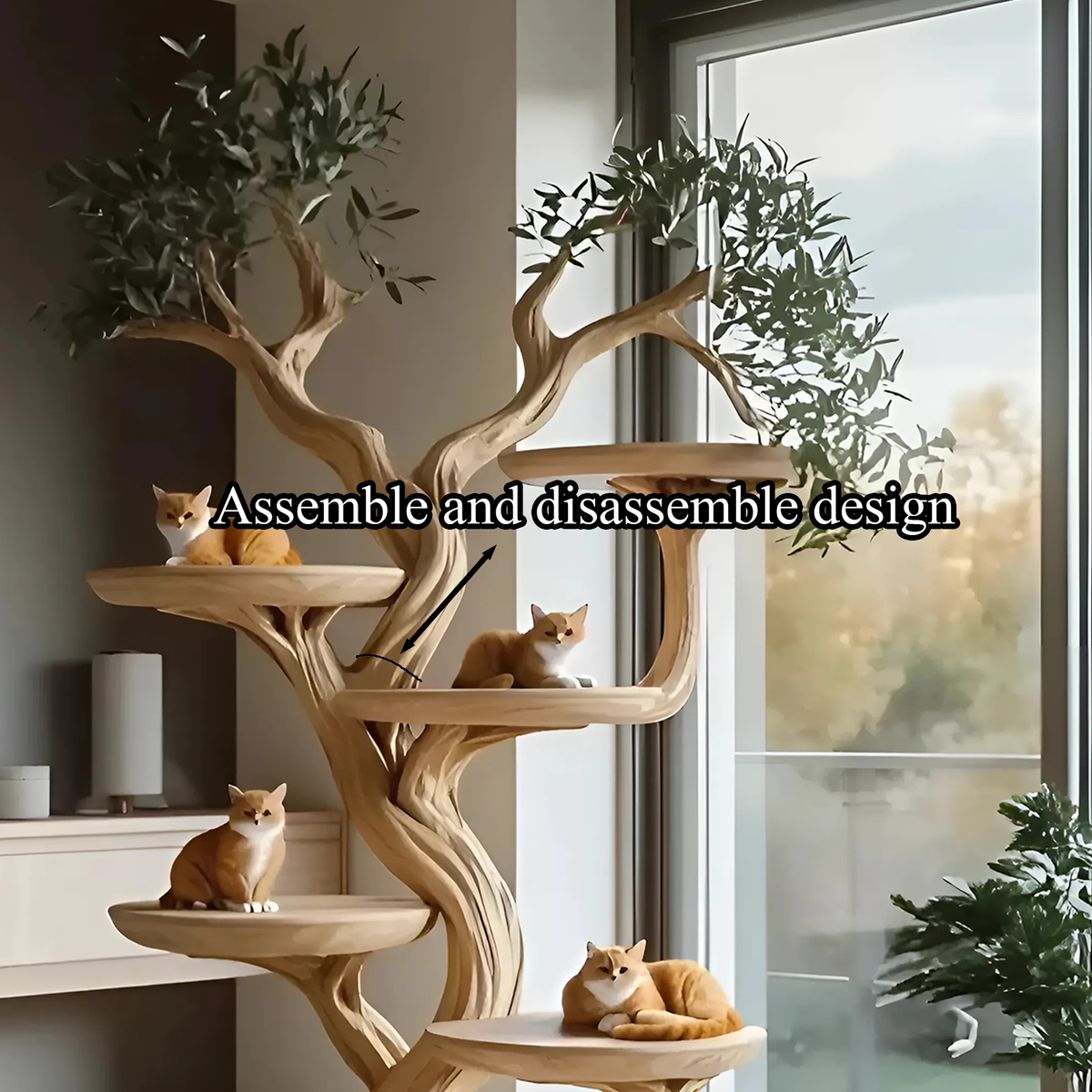 Rustic Solid Wood Cat Tree with Natural Branch Design - Image 4