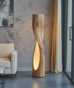 Twisted Solid Wood Floor Lamp with Carved Light Openings