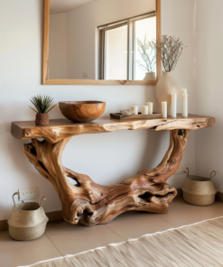 Narrow Solid Wood Console Table in Brown for Hallway or Entry