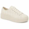 Single women's cream low-top platform canvas sneaker on a white background