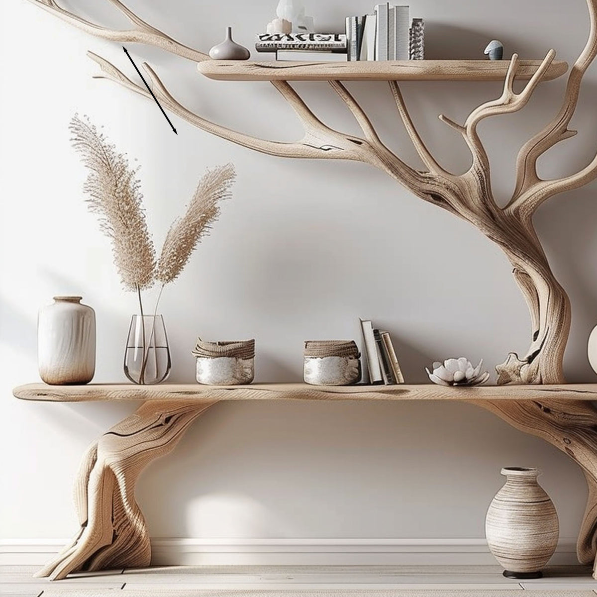 Driftwood Narrow Console Table with Tree Branch Bookshelf Base - Image 3