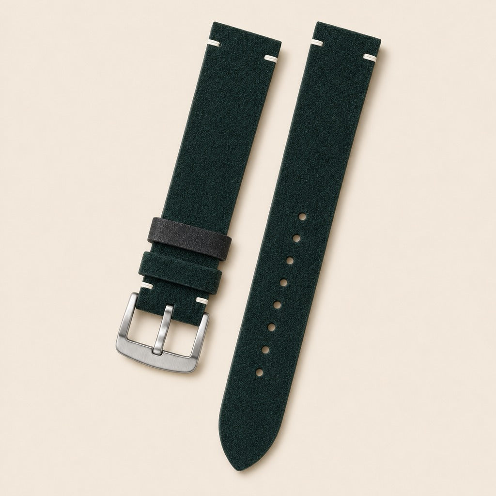 Nubuck Leather Watch Strap in Dark Green · Handmade in Saigon