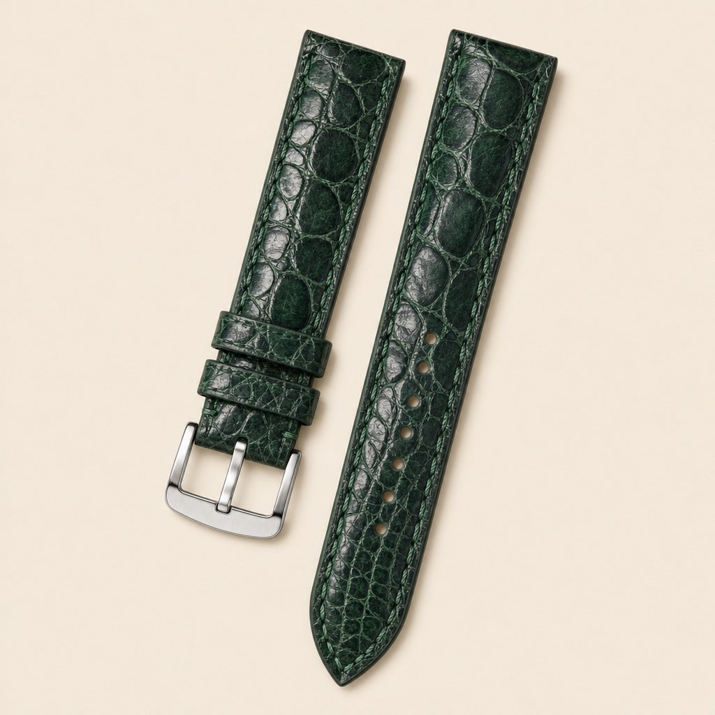 Ostrich Leather Watch Strap in Dark Green · Handmade in Saigon
