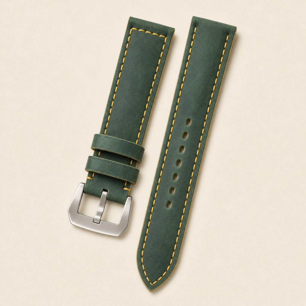 Waxed Leather Watch Strap in Dark Green · Handmade in Saigon