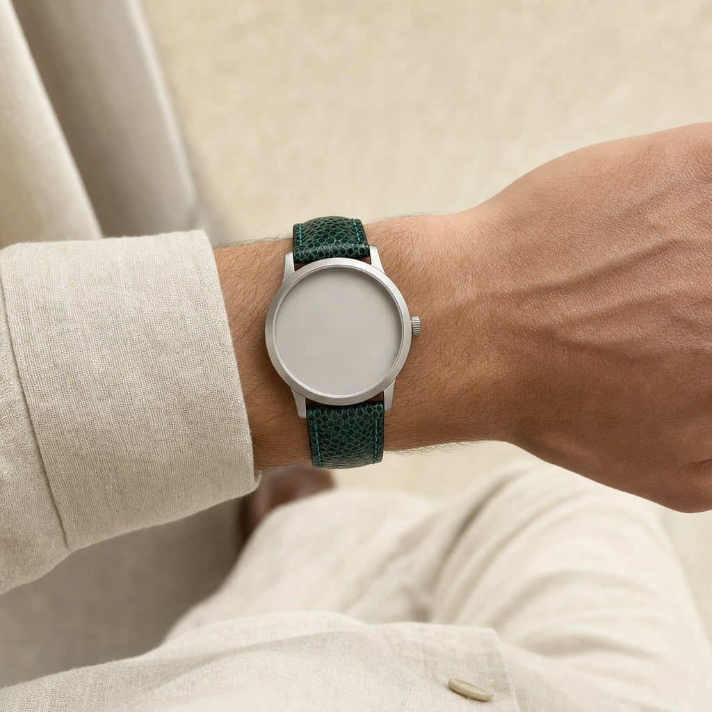 Sea Snake Leather Watch Strap in Dark Teal Green · Handmade in Saigon - Image 2
