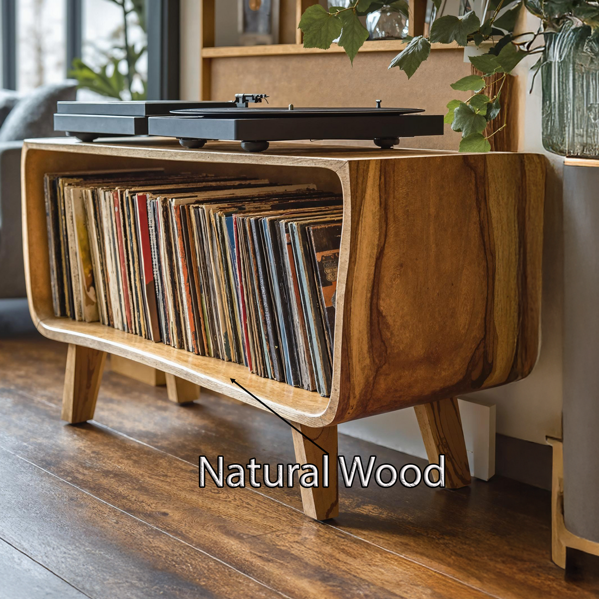 Solid Wood Record Player Stand with Open Vinyl Storage - Image 6