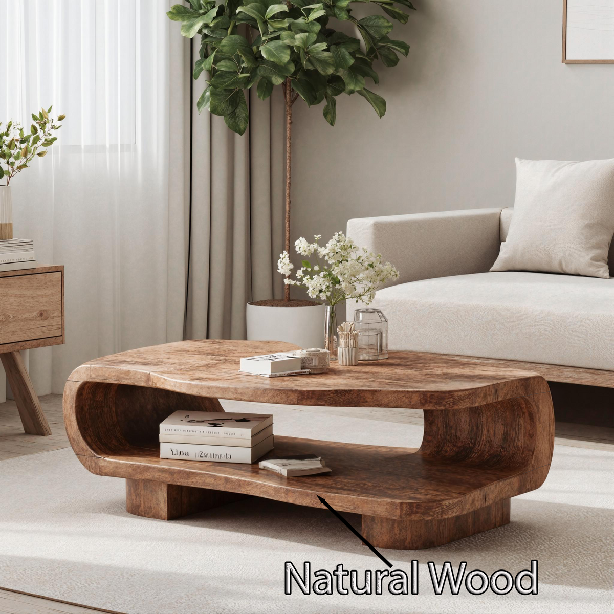 Farmhouse Wooden Coffee Table in Brown with Wax and Oil Finish - Image 5