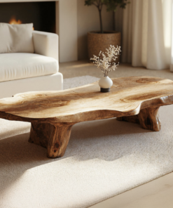 Handcrafted Natural Wood Coffee Table with Oil and Wax Finish