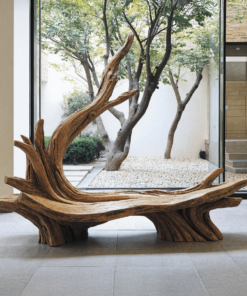 Hand-Sculpted Live Edge Branch Bench for Patio or Entryway