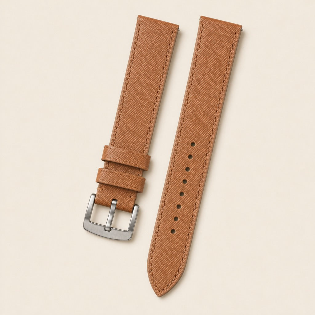 Saffiano Leather Watch Strap in Golden Brown · Handmade in Saigon