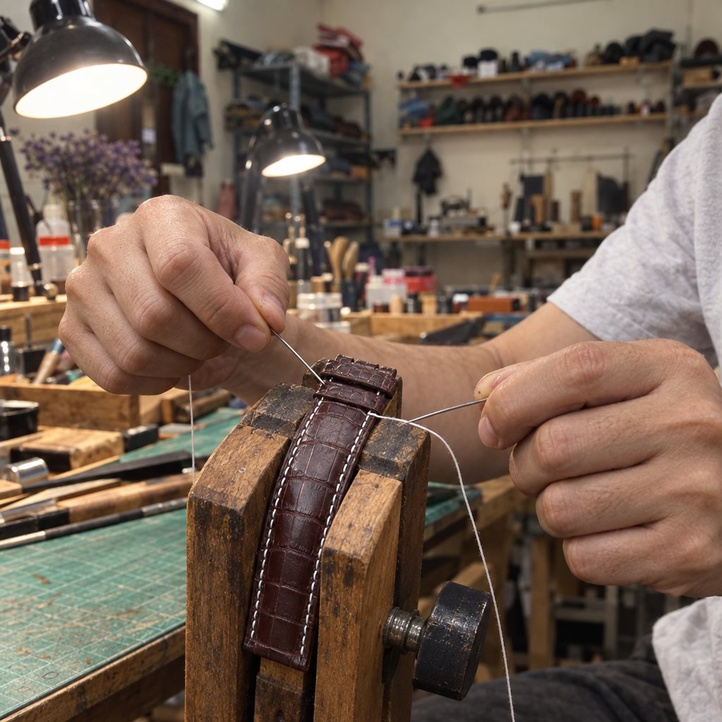 Alligator Leather Watch Strap in Customizable Black · Handmade in Saigon - Image 3