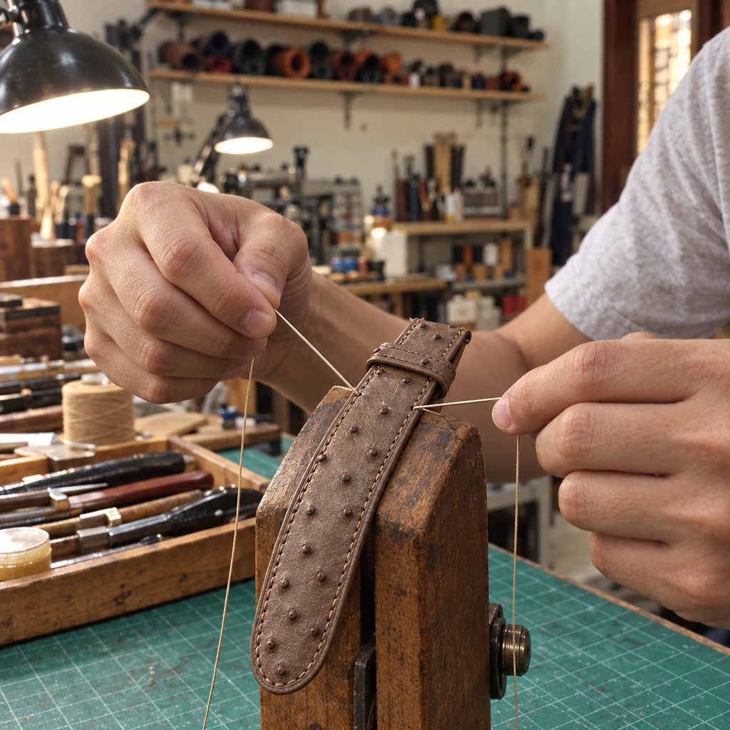 Smooth Ostrich Leather Watch Strap in Oxblood · Handmade in Saigon - Image 3
