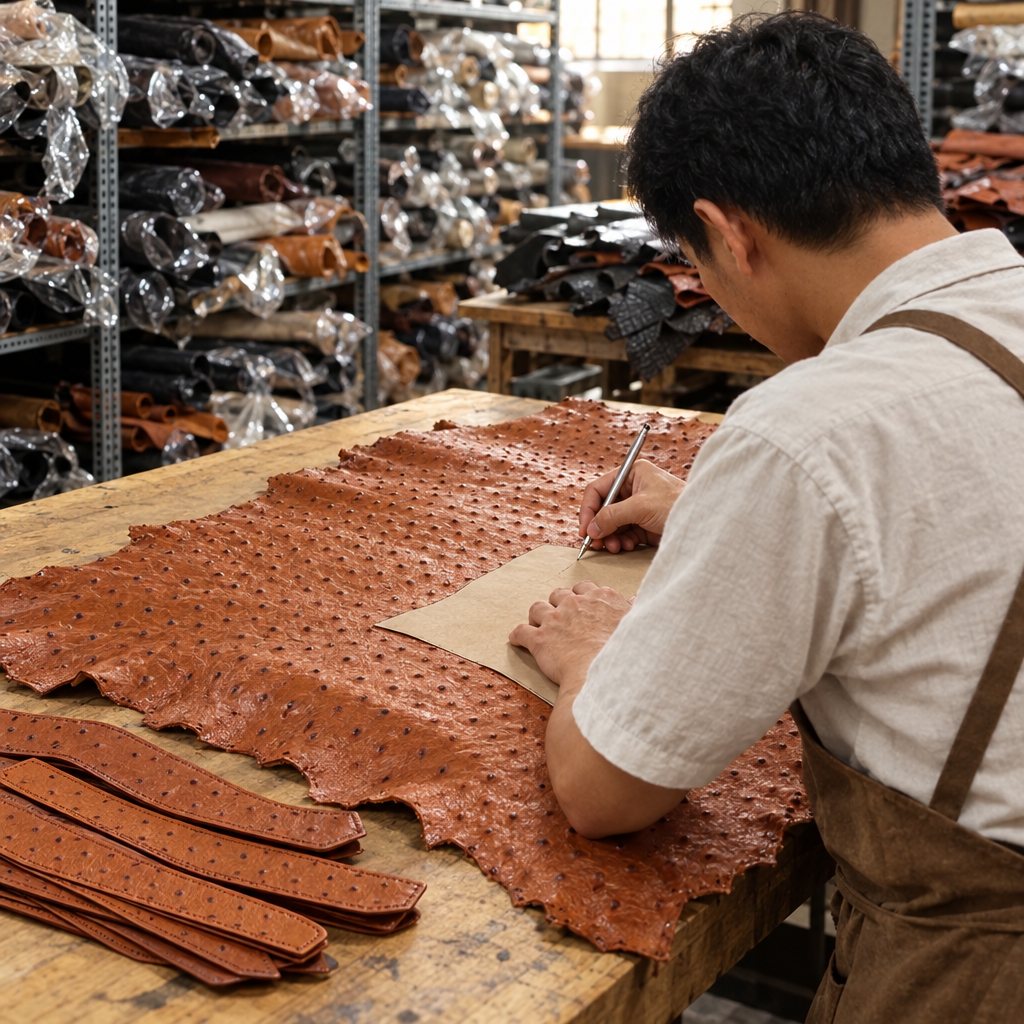 Ostrich Leg Leather Watch Strap in Cognac Brown · Handmade in Saigon - Image 4
