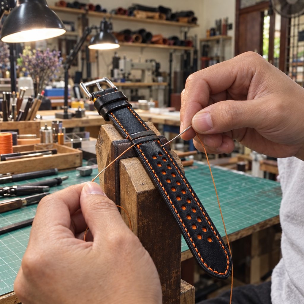 Racing Epsom Leather Watch Strap in Red & Blue · Rally · Handmade in Saigon - Image 4