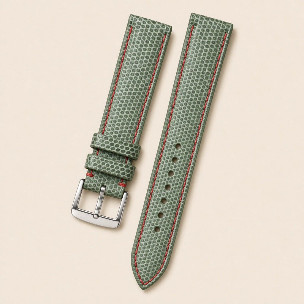 Lizard Leather Watch Strap in Green · Handmade in Saigon