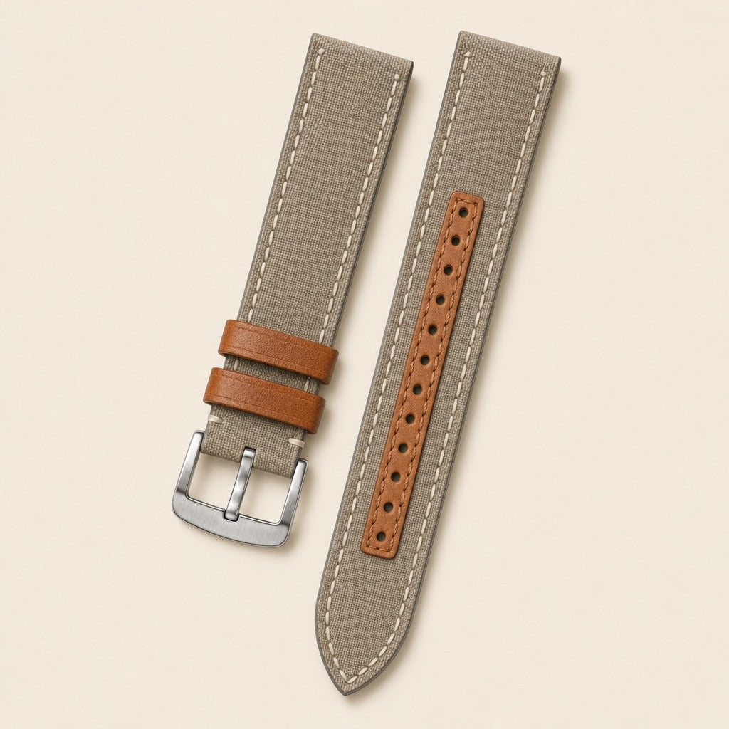 Sailcloth Rubber Watch Strap in Grey & Brown · Handmade in Saigon