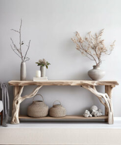 Rustic Modern Natural Wood Console Table with Clean Lines