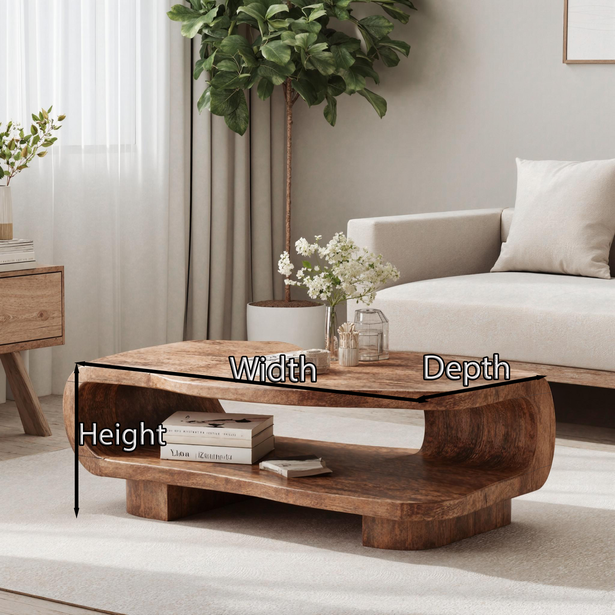 Farmhouse Wooden Coffee Table in Brown with Wax and Oil Finish - Image 6