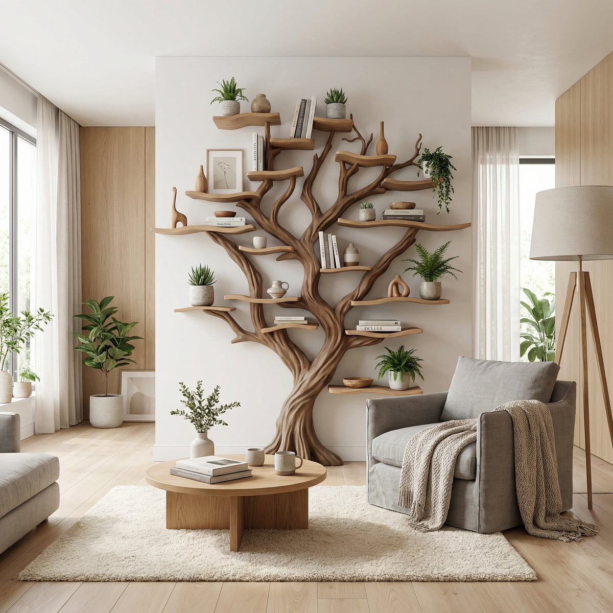 Carved Solid Wood Tree Branch Bookshelf for Feature Walls - Image 3