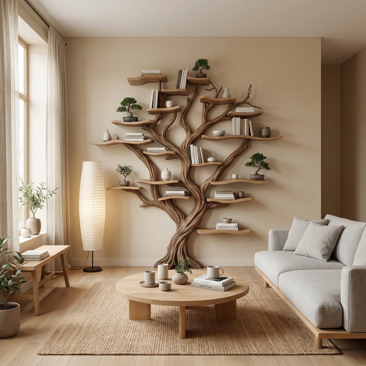Carved Solid Wood Tree Branch Bookshelf for Feature Walls - Image 6