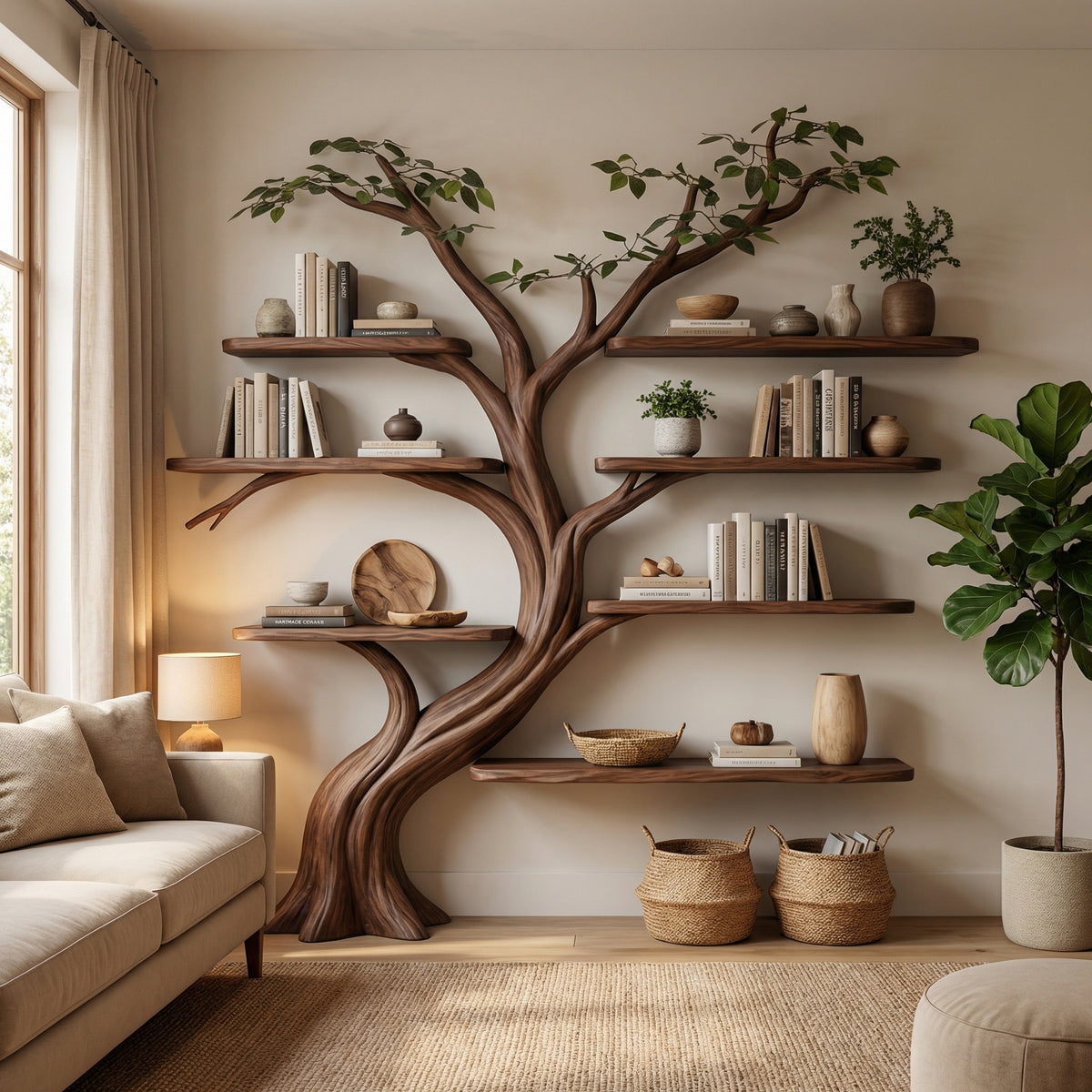 Driftwood Branch Floating Wall Shelf with Tree Design - Image 4