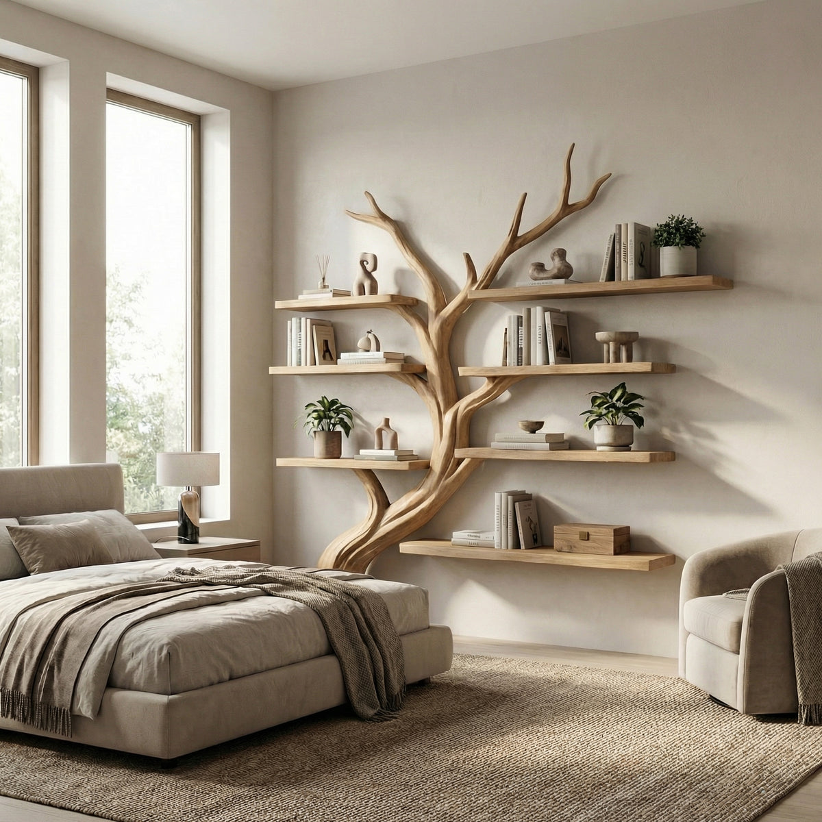 Driftwood Branch Floating Wall Shelf with Tree Design - Image 5