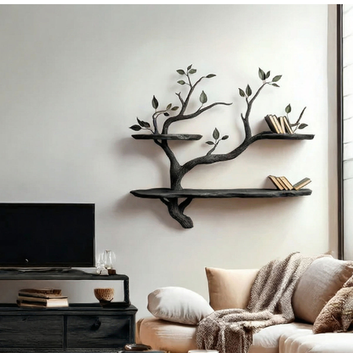 Compact Wood Tree Branch Floating Bookcase for Small Walls - Image 5