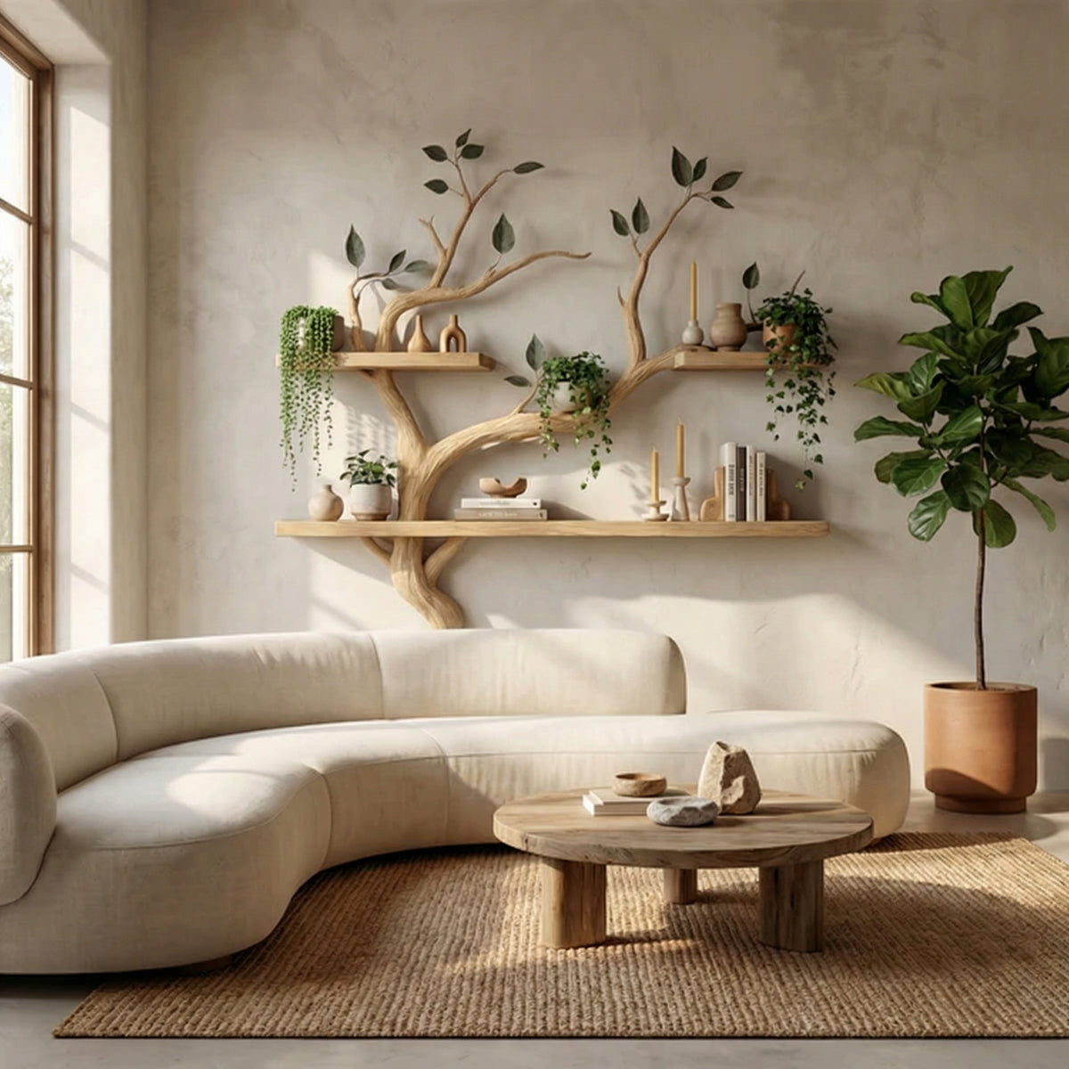 Compact Wood Tree Branch Floating Bookcase for Small Walls - Image 3
