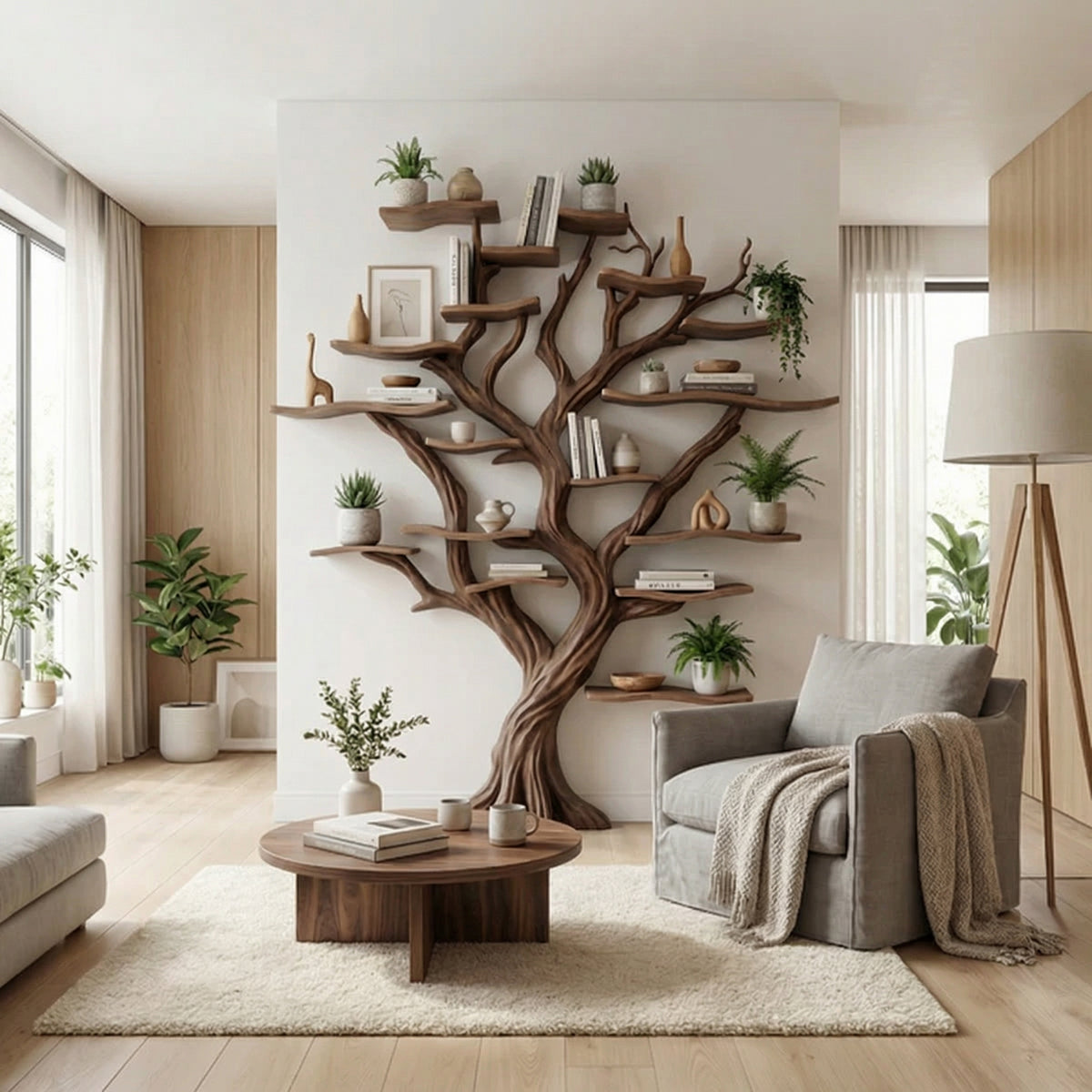Carved Solid Wood Tree Branch Bookshelf for Feature Walls - Image 5